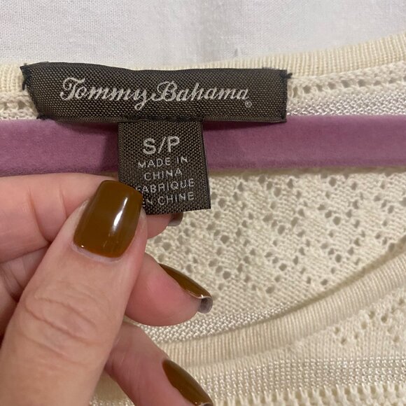 Tommy Bahama Pointelle Striped Lightweight Cream Sweater Size S - Picture 3 of 7